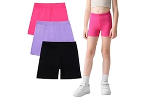 FILOWA Pantalones Cortos para Niñas Algodón Shorts Leggings Pack de 3 Deportivo Ciclismo Pantalon Corto con Cintura Elástica Pantalón Suaves Ocio Colores Shorts Pantalones Gimnasia Verano 5-15 años