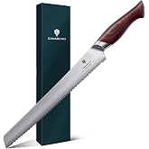 SANMEIHO Long Bread Knife 25cm Japanese Serrated Knife | Stainless Steel 10Cr15MoV 5 Layers High Carbon 62 HRC, Ergonomic Han