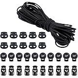 30 Stück Kordelstopper Schwarz Kordelklemme Loch Kordelstopper Umschaltflächen Elastische Bungee, 4 mm, Länge 20m