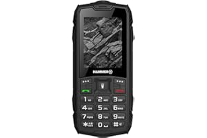 Hammer H Rock Handy ohne Vertrag, 2.4 Zoll Farbdisplay, Robust, Mega Batterie 1800 mAh, (IP68), Stoßfest, Baustellen Tasten, Taschenlampe, Dual SIM, Tastenhandy – Schwarz