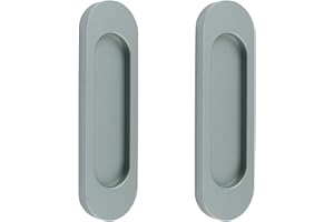 MOROBOR Lot de 2 poignées de porte coulissantes ovales auto-adhésives en alliage d'aluminium sans perforation pour porte coulissante de grange, fenêtres, armoires (gris mat, 100 mm)