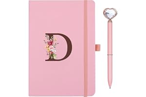 SINEKONG Cahier Journal en PU Cuir, A5 Carnet De Notes avec Stylo Coeur, Journal Intime, Carnet de Voyage avec Initiale Lettre D Agenda pour Femmes Filles Graduation Paques Anniversaire Fête des Mères Cadeaux