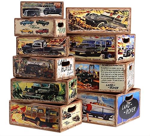 Hollyberry Home Set of 10 Rectangular Boxes-Land Rover, Wood, Multicolour, 52.5 x 38.5 x 21.5 cm