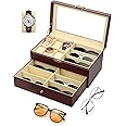 Homarket Double-Layer 6 Slots Watch Boxes with 9 Grids Eyeglasses Sunglasses Storage for Watch Jewelry Eyeglasses Sunglass Display Case Organize