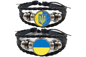 Casiler Bracciale in Pelle Multistrato 2 Pezzi Bandiera Ucraina a Tempo Intercambiabile in Pietra Di Pietra Bandiera in Pelle in Pelle Gioielli Punk