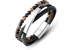 LAXPICOL Gift To My Son/Grandson/Husband mens bracelets,Mens leather bracelet boys bracelets With Stainless Steel Magnetic Clasp, braided leather bracelet Birthday Gift For Men