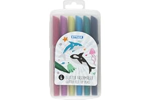 ‎STYLEX Stylex 64016 - Glitzer Fasermaler, Fasermalstifte für Kinder, 6 Farben in wiederverschließbarer Box, zum Malen, Basteln und Zeichnen