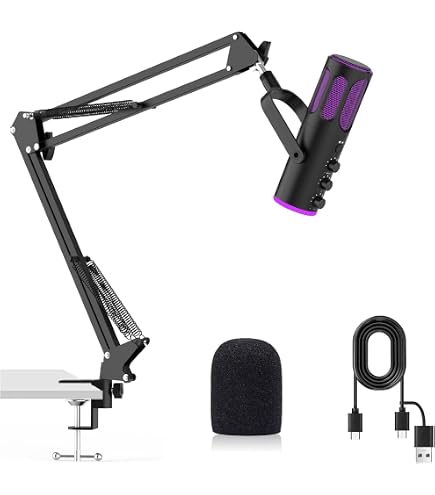 XIJ Micro USB Microphone USB avec Lumière RVB, Micro à Condensateur PC Plug and Play, Réduction
