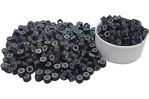 Flosius 500 pezzi Microring Silicone per Extension Micro Anelli 5 mm Micro Beads per estensioni dei capelli Perline per I Tip Estensioni Dei Capelli Umani Strumento (500 Pcs, Nero)