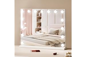 VEVOR Specchio per Trucco Hollywood con 15 Lampadine LED Dimmerabili, 3 Modalità di Illuminazione a Colori, Specchio Ingranditore 5X Rimovibile, Porta USB, Controllo Smart Touch Specchio 580x458 mm