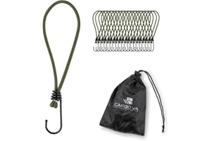 ‎CARGO VA INTELLIGENT VEHICLE ACCESSORIES CargoVA® - 20 Spanngummis mit Haken und praktischer Tasche - Expanderhaken für Planen und Netze Olivgrün - 23cm [20 Stück]