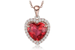 JewelryPalace Heart Of Ocean 3.9ct Created Red Ruby Love Forever Halo Pendant For Women, 14K 925 Sterling Silver - 18 Inch