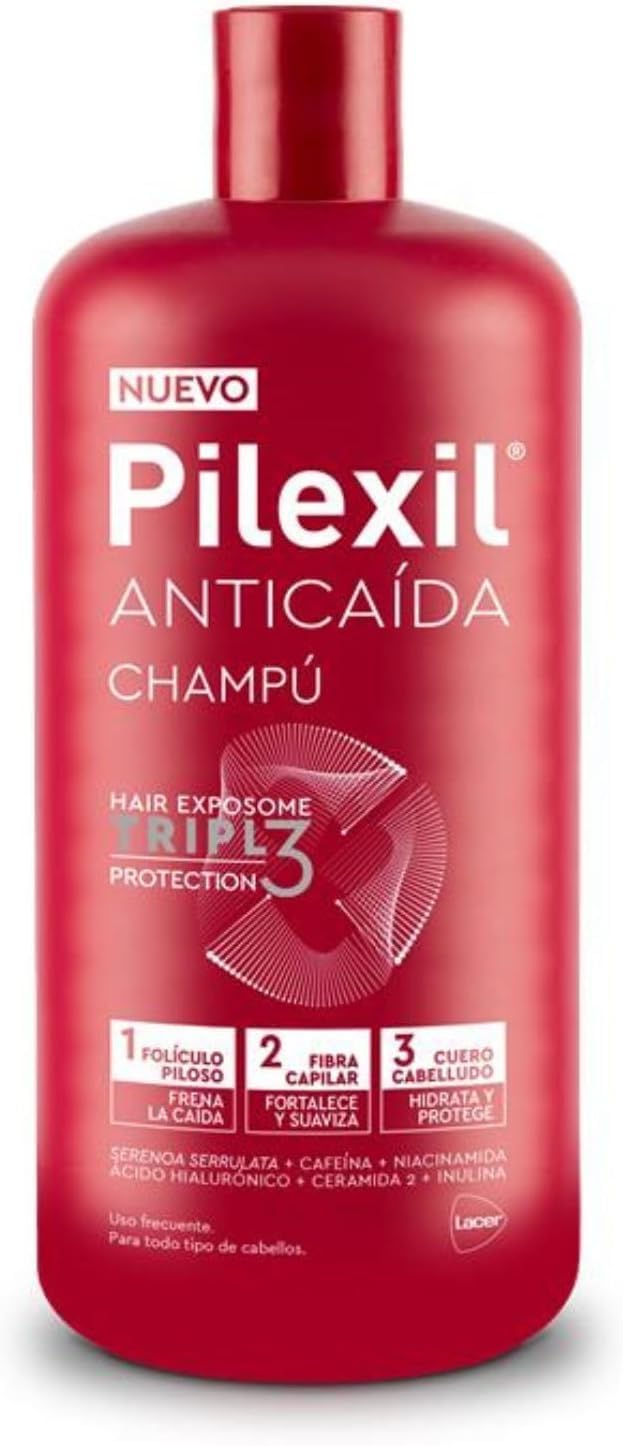 PILEXIL - Champú Anticaída Triple Protection 900 ml - Frena la Caída del Cabello, Fortalece y Suaviza la Fibra Capilar e Hidrata y Protege el Cuero Cabelludo - Para Hombres y Mujeres