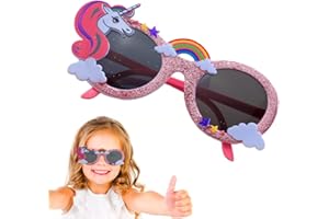 BEPSYOM Gafas de Sol Niña Del Unicornio, para Niños de 3 a 10 Años, Divertidas y Coloridas, Protección UV, Ideal para Playa, Jardín, Salidas y Fiestas de Cumpleaños (Glitter Rainbow) (Colorful)