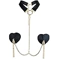 Freebily Women Metal Chain Tassel Nipple Stickers with Collar O-ring Decorative Couples Role Play Accessories