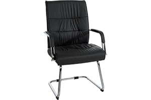 CLP Chaise Visiteur Sievert en Similicuir avec Accoudoirs | Fauteuil Luge sur Piètement en Métal I Assise Et Dossier Rembourrés, Couleur:Noir