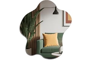 Muzilife Specchio asimmetrico da appendere, 58 x 70 cm, irregolare grande specchio da parete con pannello posteriore in MDF, specchio decorativo per parete, soggiorno, bagno, corridoio, ingresso,