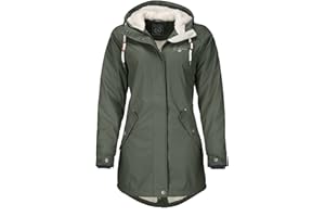 Dry Fashion Damen Regenmantel Malmö - Frauen Regenjacke Jacke mit Kapuze Lang Winddicht Wasserdicht Gefüttert mit Teddyfleece