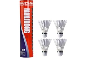 MANJHONG Badminton Feather Shuttlecocks with Great Flight Stability & Good Durability for Recreational Play Racket Sports, White 12 Pack