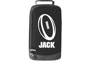 ABSOLUTELY TOP Childrens Personalised Sport Rugby Ball Boot Bag Sports Boots PE Kit Gift, Ink Black/White Print