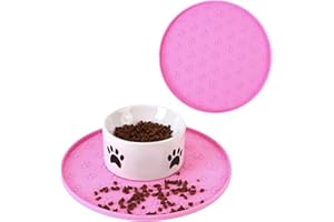 YEICXOH Hundenapf Matte mit Erhöhtem Rand, Verdickter Silikon, Wasserdicht, rutschfest, Hundeabdrücke,28x28 cm (2er-Pack Rosa, 28X28 cm)