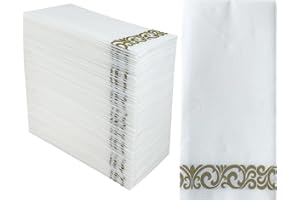 JEBBLAS Disposable Linen-Feel Guest Towels Cloth-Like Paper Hand Towels Soft and Absorbent Bathroom Napkins, Party Napkins for Weddings, Dinners, or Events, Gold, Pack of 200, 30x40cm