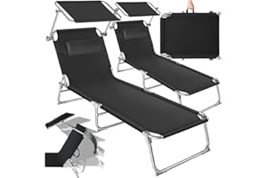 TecTake® Set de 2 Tumbonas Jardín Exterior con Parasol y Respaldo Regulables, Tumbona Plegable con Reposacabezas, para Playa Resistente a la Intemperie, Tumbona Piscina Carga Máx. 110 kg - Negro