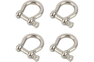 FEEZILOE D Bow Ring Shackle Locks, 304 Stainless Steel D Ring, Screw Pin Anchor Shackle for Traction Steel Wire, Heavy Duty Construction, Rigging, Vehicle Recovery, Hauling, Tie Downs, Hanging (M10-4Pcs)