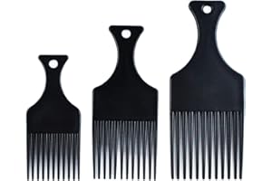 AIRERA 3 Pieces Afro Hair Pick Comb, Smooth & Sturdy Wide Tooth Hair Pick Comb Plastic Hairdressing Styling Tool for Natural Curly Hair Style, Black