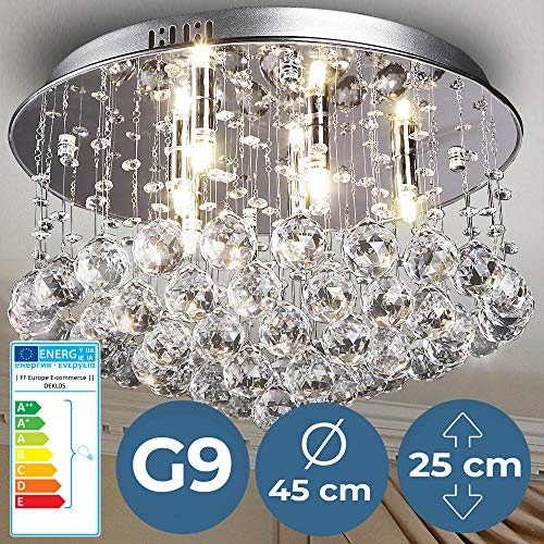 Lampadario di Cristallo - CEE: A++ a E, Ø45cm, G9, Rotondo, Moderno, Argento, Forma a goccia - Lampada a sospensione, Lampadario, Luce a sospensione - per Soggiorno, Camera da Letto, Corridoio