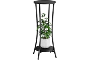 IBUYKE 30 Inch Tall Plant Stand Indoor, 2 Tier Wood Corner Plant Stand, Modern Round Plant Shelf Flower Pot Holder for Living Room Patio Balcony Garden, Black TMJ074B