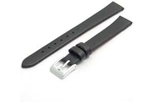 WATCHWATCHWATCH Fine Calf Leather Watch Strap Band 8mm Black with Chrome (Silver Colour) Buckle. Free Spring Bars (Watch Pins)