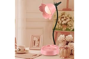 Ckbuity LED Flower Lamp Cordless Table Light, Cute Desk Lamp Touch Lamps Bedside, 3 Color Modes Desk Lamps for Bedroom, Rechargeable Eye Protection Night Light for College Dorm(Pink)