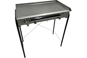 ZSTYLE Piastra Barbecue Professionale a GAS Griglia Acciaio INOX liscia 5 mm per Catering Ristoranti Street Food Pub per Cottura Arrosto 2 fuochi (Large 80x50 + Coperchio)