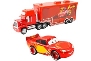 Simmpu Red Racing Car Toys for Kids, Lightning Mini Race Car Figure Set Container Truck Model Cars Cake Topper Truck Cake Decoration, Small Play Vehicle Car Cars Children Birthday Gift for Boys Girls
