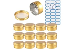 ZEOABSY 30 Pezzi Barattoli di alluminio 80ml a Vite Oro Scatola in Alluminio Forma Rotondo, Vasetti per DIY Candele Cosmetico Caramella Gadget Balsamo Labbra, 2x Etichette e 5x Spatola