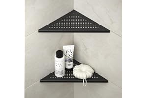 Bernkot Lot de 2 étagères d'angle en Acier Inoxydable 304 - sans perçage - pour Salle de Bain - Trou carré - 253 x 253 x 355 mm - Noir