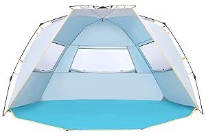 WolfWise Strandzelt für 4–5 Personen, UPF 50+, sofortiger Sonnenschutz, Baldachin, Outdoor-Sport, Sonnenschirm, Zelt mit verlängertem Reißverschluss, tragbar, Blau