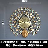 Y-Hui D-Tisch Wohnzimmer Wanduhr Mode elegante Art déco-Uhren, Andere, Pfau Gold Tabelle auf dem Bildschirm Tastatur 60 X 60 Cm