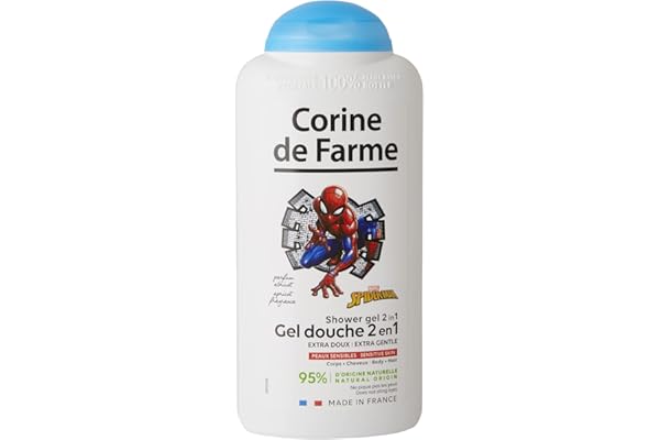 Corine de Farme - Gel Douche Extra-Doux Spiderman - Gel Lavant 2-En-1 Corps et Cheveux pour Enfant - Formule Peau Sensible, Clean Beauty, ne Pique pas les Yeux - Flacon Recyclable 300ml