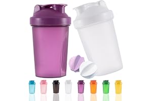 OOTD Protein Shaker Bottle, 400 ml, Leak-Proof, BPA-Free, Protein Shaker for Supplement Shakes with Strainer & Scale, Fitness Mixer for Creamy Whey Protein Powder Shakes, Purple + White (2 Pieces)