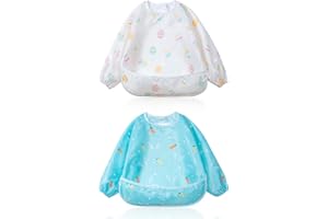 Little Dimsum Bavaglino a Maniche Lunga per Neonati Alimentazione Impermeabile All' acqua Camicetta Grembiule con Motivo Animale