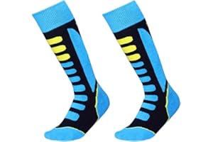 Barrageon 2 Paires Chaussettes de Ski Garçon Fille Thermique Chaude pour Ski, Randonnée, Cyclisme, Chaussette de Sport Hiver Contrôle de l'Humidité Anti-Odeur Anti-Bactérienne Bleu - EU 31-34