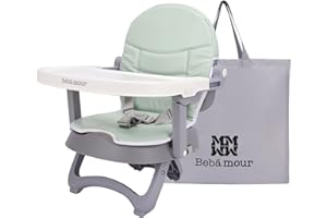 Bebamour fotelik dziecięcy podniesiony fotelik z tacą do siedzenia fotelik dziecięcy przenośny, podróżny, beżowy, zielony