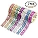 Produktbild Washi Tape ENYIIZE 7 Rollen Glitzer Bunten Spitze Stil Dekorative Klebeband Abdeckband DIY Scrapbooking Deko Masking Tape Sticky Aufkleber Klebebänder für Kunst Projekt, Handwerk, Scrapbook, Geschenke Verpackung oder Haushalt Büro Dekorationen, Jeweils 39 x 0.7 Zoll, Feste Farbe, Zufälliges Muster