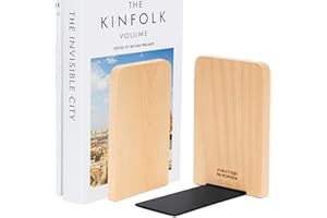 Winter Shore Buchenholz-Buchhalter Regal (2er-Pack) - 1 Paar Buchstützen Holz für Schwere Bücher, CDs, Schallplatten - Stabile Buchstütze Holz mit Rutschfesten Metallfüßen für Zuhause, Büro & Bücherei