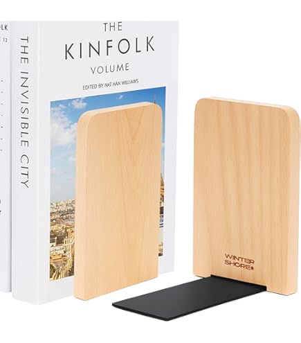 Serre-livres En Bois De Hêtre Lourd - Lot De 2, Dimensions 17x12x10.5 Cm - Avec Base Métal Pour Stabilité - Déco Bureau Et Rangement