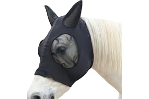 Gallopoff Flugmask häst, hästmask med öron skydd, andningsbart nät, flugmask, svart, cob