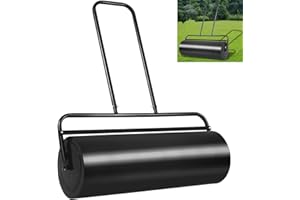 GiantexUK 48L/63L Garden Lawn Roller, Water/Sand Filled Lawn leveller with Scraper Drum & Removable Drain Plug, Heavy Duty Metal Lawn Push Rolling Tool for Grass Seed (48L, 110cm U-Handle, Black)