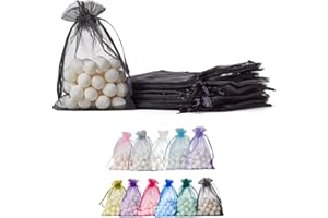 Soul Projekt 25 szt. woreczków prezentowych z organzy, czarne 10 x 15 cm woreczki ze sznurkiem na upominki, biżuterię, urodziny, Diwali, wesela, imprezy, Boże Narodzenie - na każdą okazję